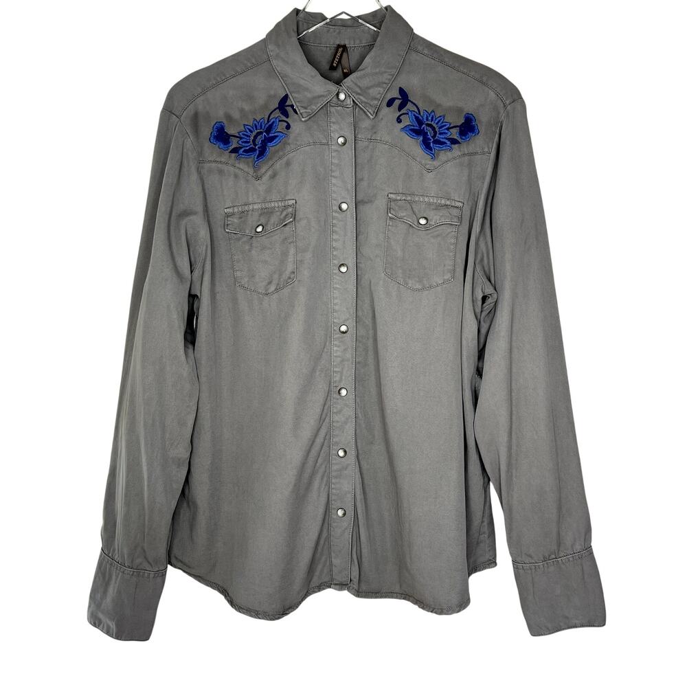 Stetson Floral Embroidered Snap Button Down Long Sleeve Top XL Western